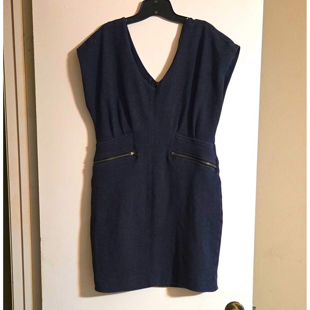 Faith 21 Black Denim V-Neck Cap Sleeve Zip Front Dress w/ Pockets Size 1X
